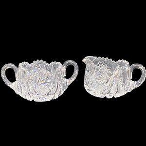 Antique American Brilliant Period Cut Glass ABP 2 Pc Set Sugar Bowl & Creamer